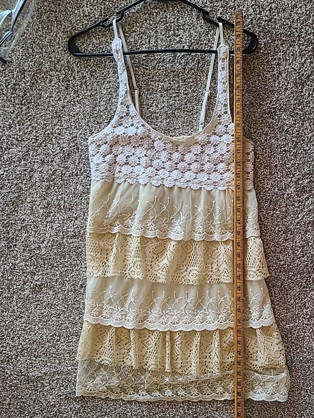 Vintage Lace Tiered Camisole Dress - White/Cream